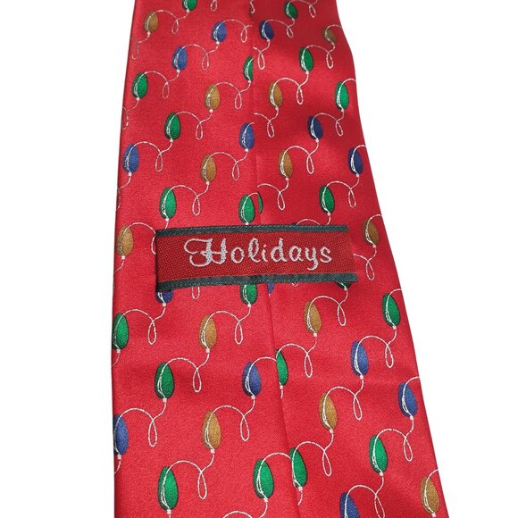 Red Holidays Lights Pattern Silk Necktie Christmas Lights Party Santa Caroling - Picture 4 of 5